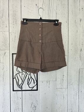 Must Have Brown High Waisted Stretch Shorts Button Front Size Small Approx
